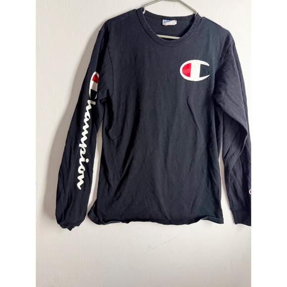 Champion Other - Champion Long Sleeve Graphic T-Shirt Black Big C Logo Script Sleeve Mens Medium